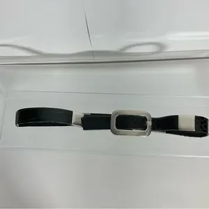 Suzi Roher Canada Black Leather Belt w/Silver Rectangle Hardware w/Silver Buckle Suzi Roher Canada Black Leather Belt w/Silver Rectangle  main image 2